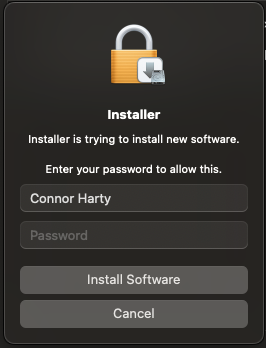 macOS password prompt: Installer is trying to install new software